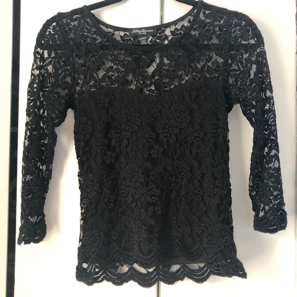 Black lace long crop top
